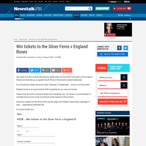Win tickets to the Silver Ferns v England Roses