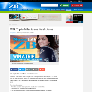 WIN: Trip to Milan to see Norah Jones
