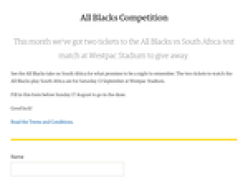 Win two tickets to the All Blacks vs South Africa test match at Westpac Stadium