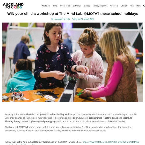 Win your child a workshop at The Mind Lab @MOTAT