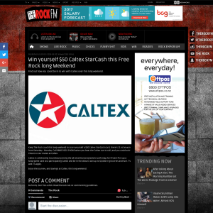Win yourself $50 Caltex StarCash this Free Rock long Weekend